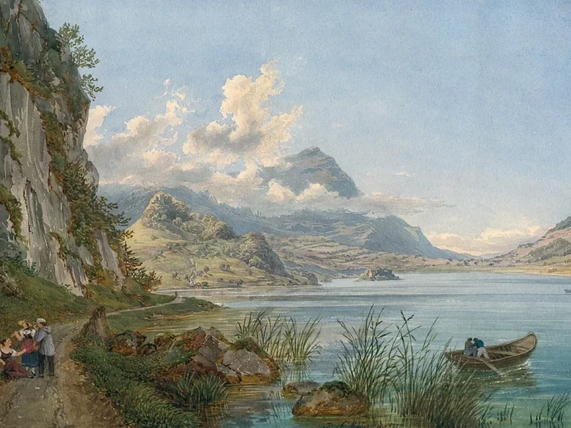 1806-Jakob Mayer-Attenhofer - Vista del Monte Rigi dal lago di Lauerz